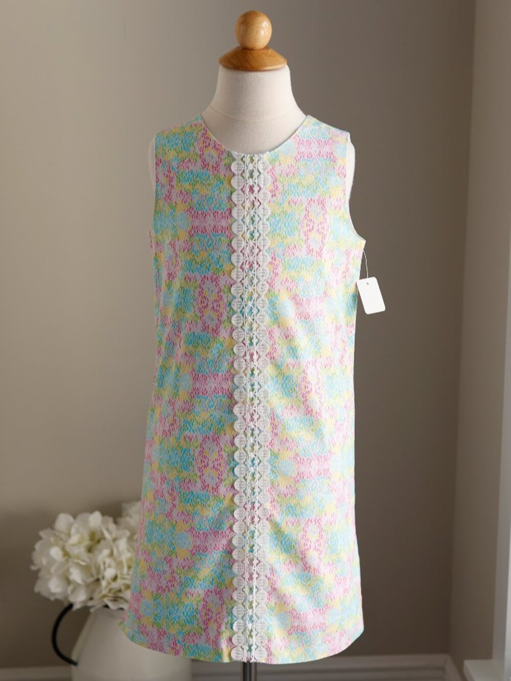 Cotton Shift Dress J Bailey Size 10 Sleeveless Embroidered Lace Trim LIKE NEW